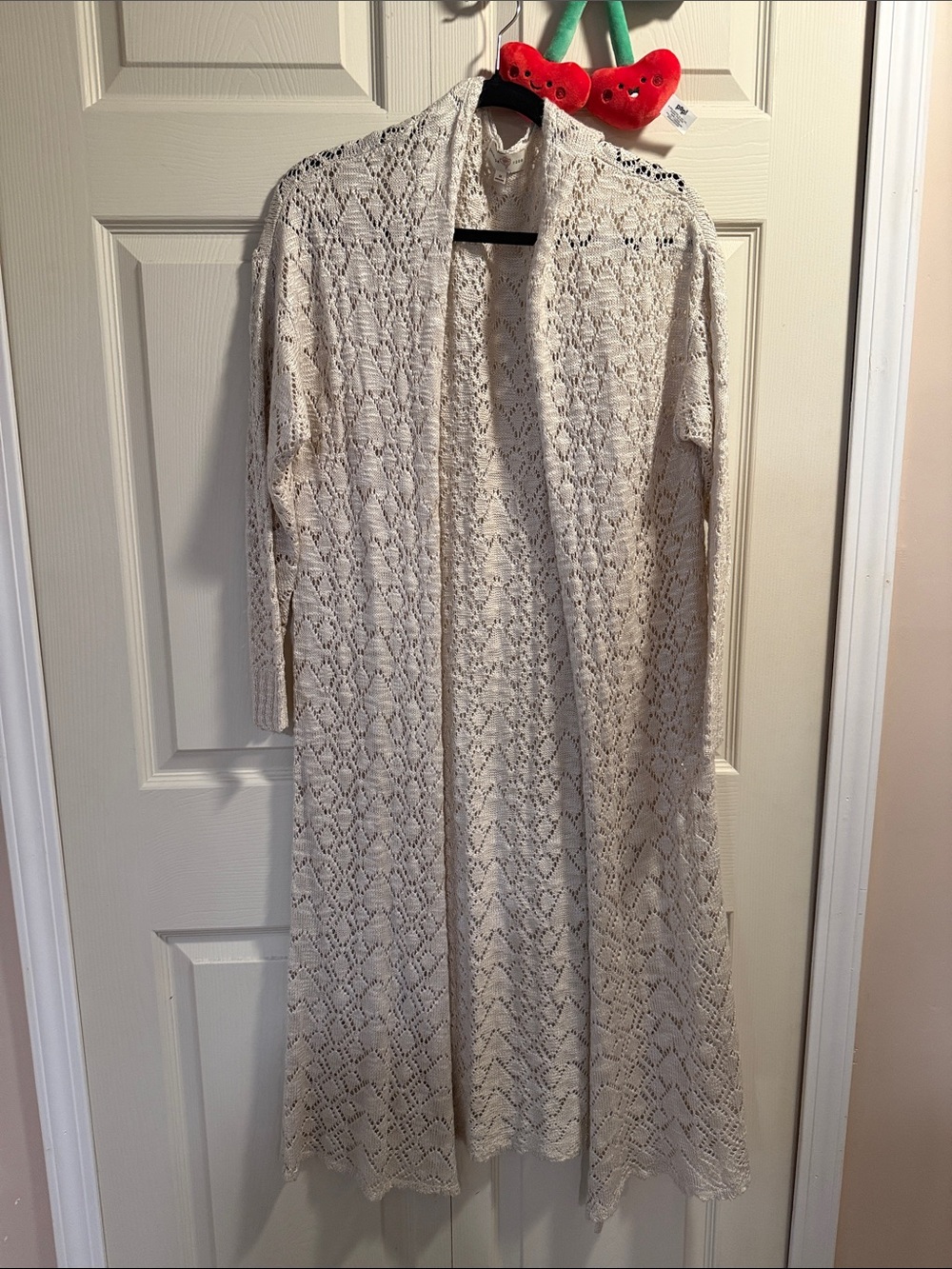 Open-Front Lace Knit Maxi Dress Cardigan in Cream